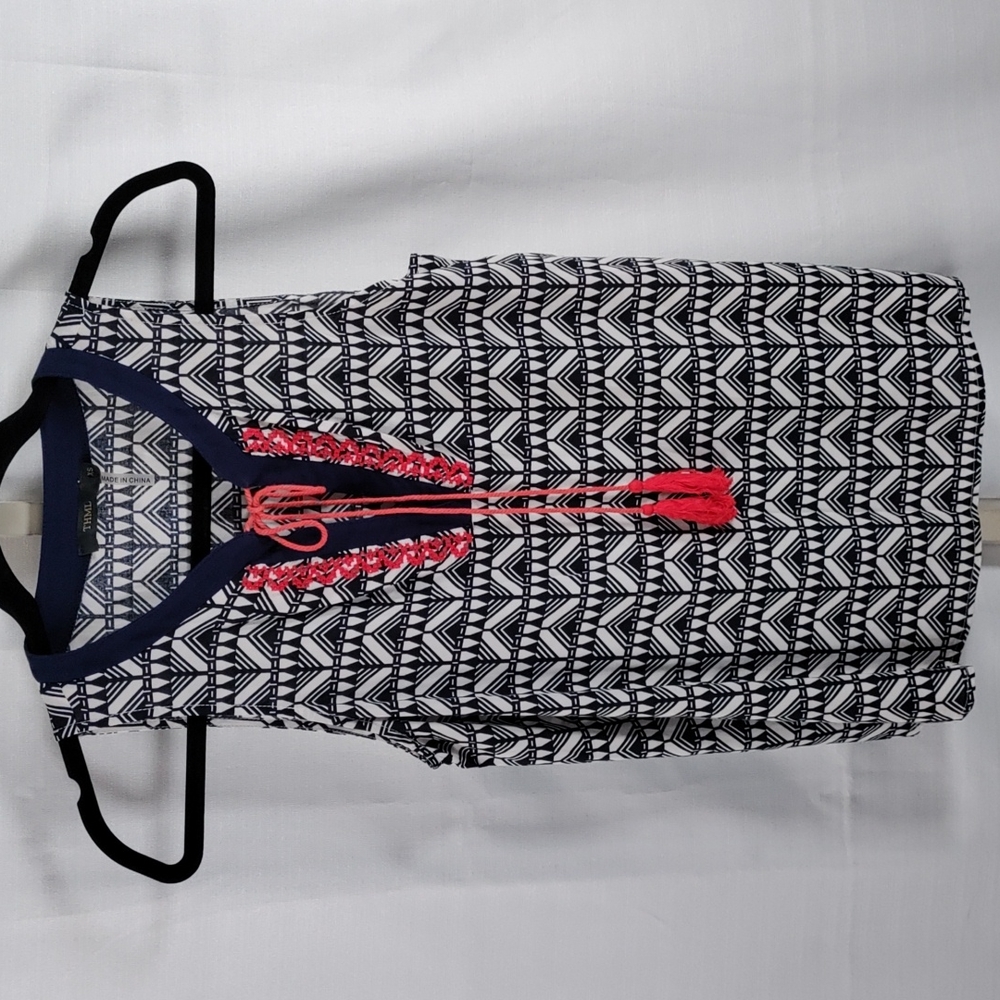 7093 THML black, white, navy & red trim blouse XS